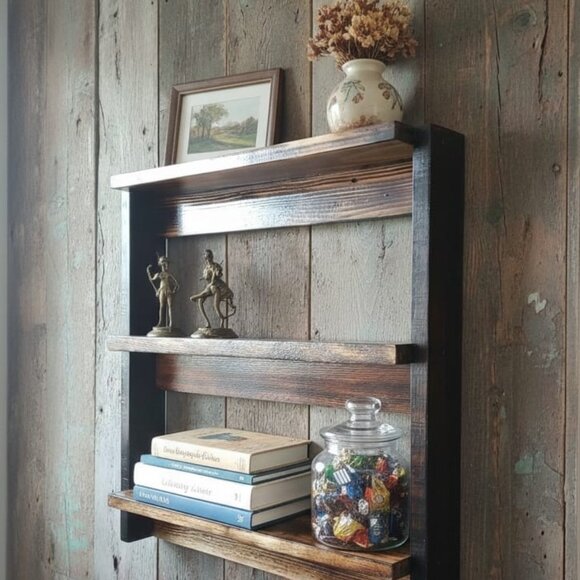 Handmade Rustic Wooden Wall Shelf - Picture 2 of 6